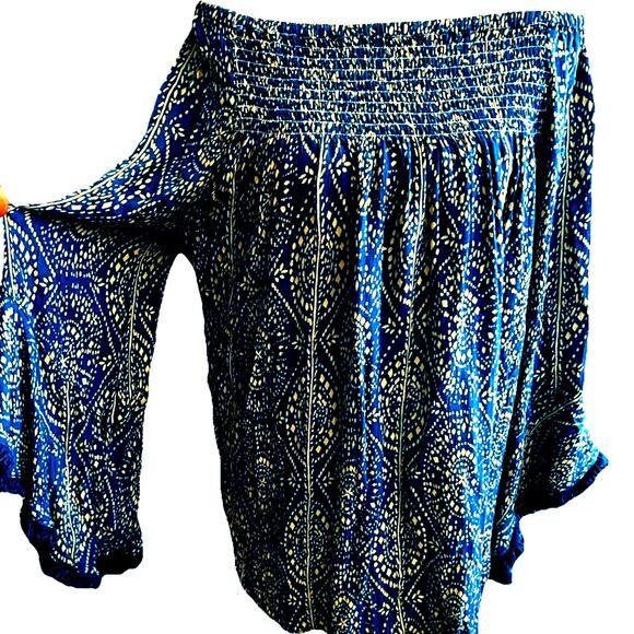 Studio West Tops - Boho smocked tunic fairycore cottage coquette Fringe Festival blue flowy gypsy L